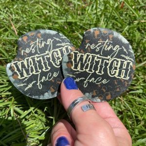 Resting Witch Face Car Coasters 2 Pack